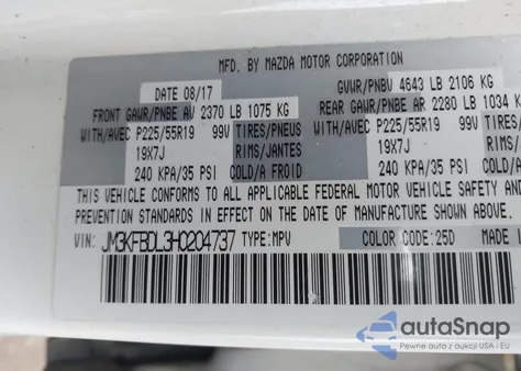 2017 Mazda Cx-5 Grand Select z USA, uszkodzony, nr VIN JM3KFBDL3H0204737